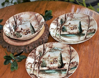 2 Vintage Johnson Bros Dream Town Dinner Plates 10