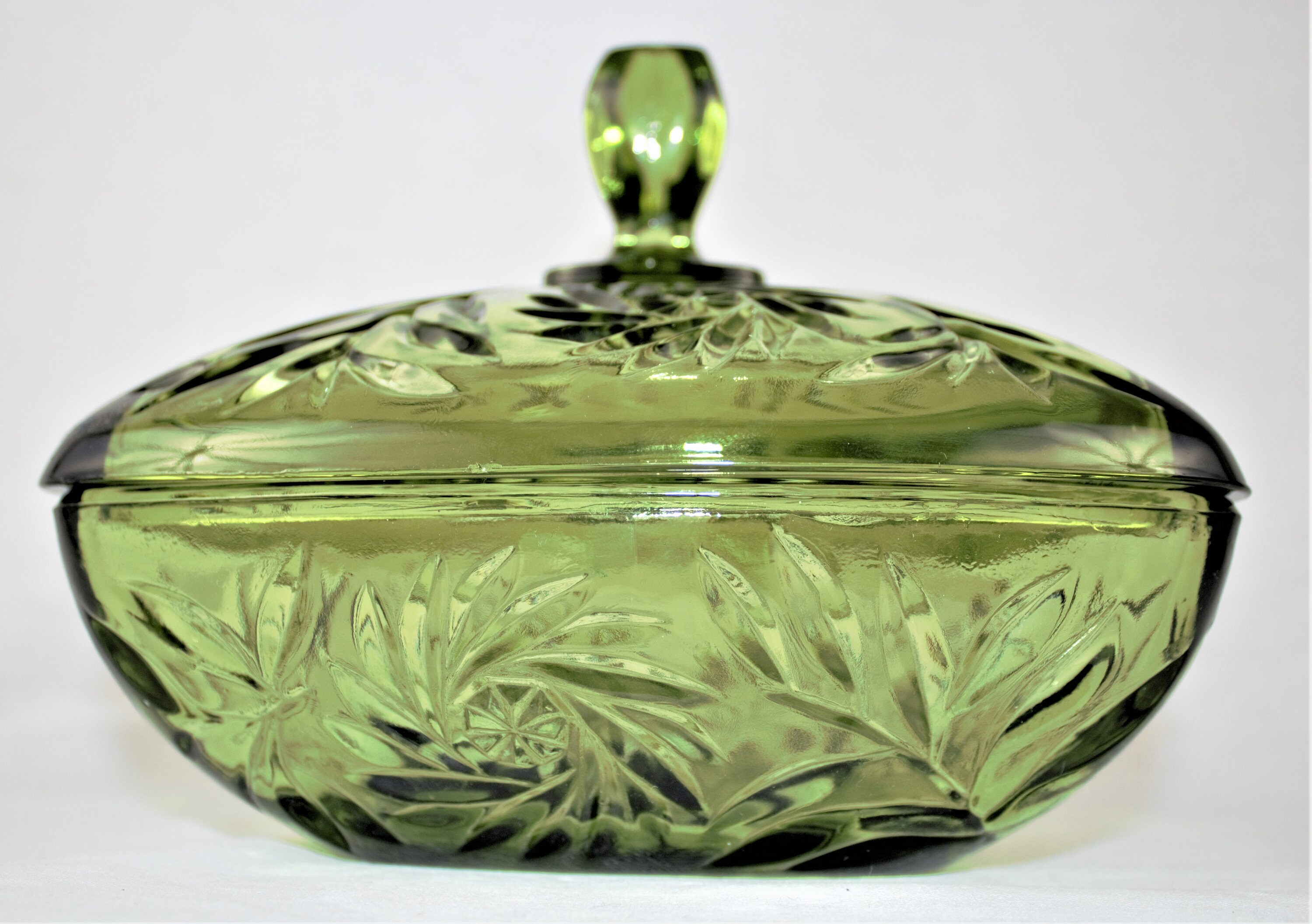 Vintage Glass Candy Dish with Lid Green Glass Candybowl Etsy