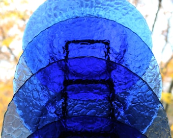 Cobalt Blue Glass Salad Plates - Patterned Appetizer Plates, Set of 4