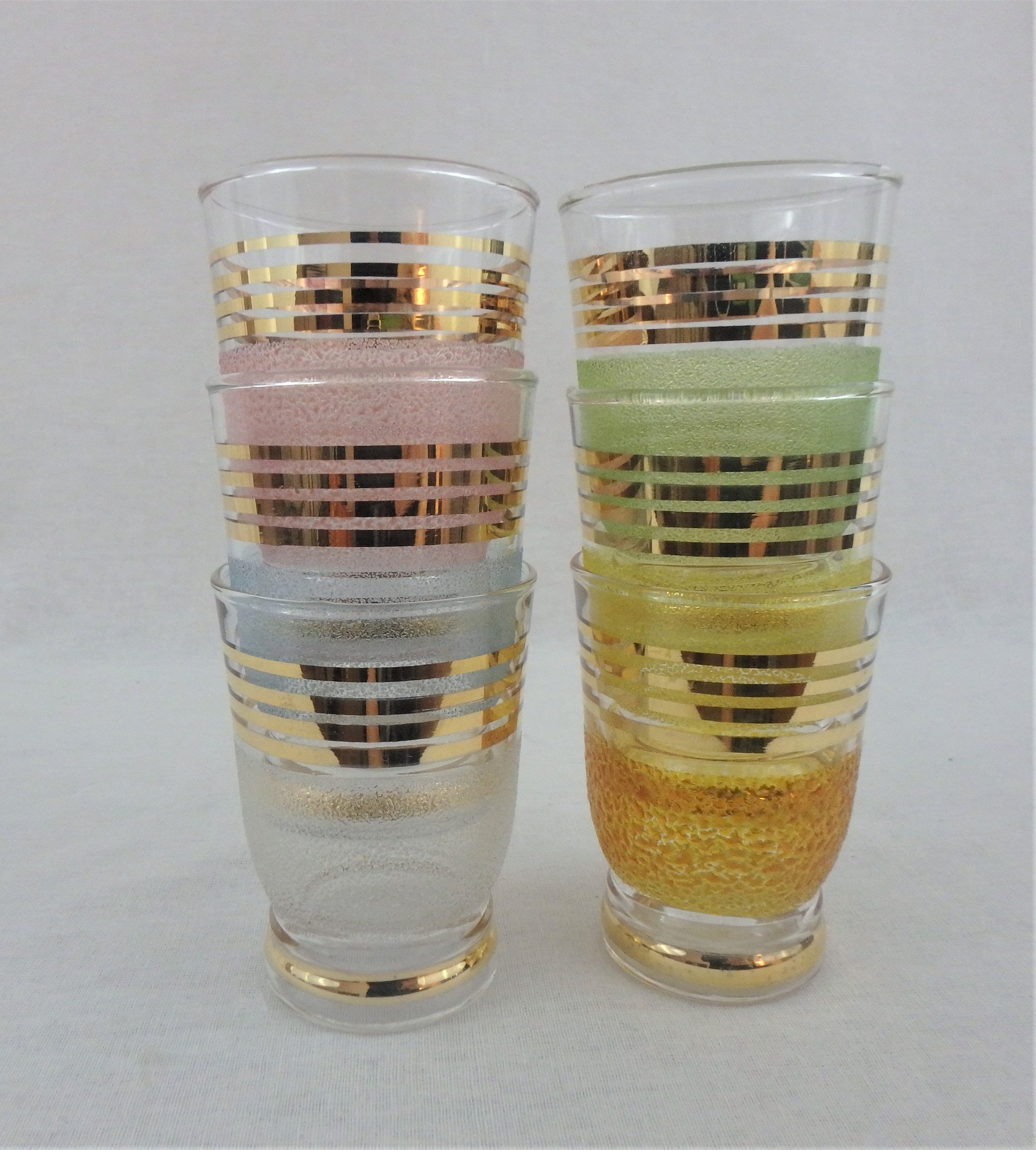 Vintage Shot Glass 6 Frosted Shot Glasses Gold Glassware Etsy
