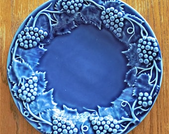 Bordallo Pinheiro Blue Grape Plate: Portuguese Pottery Decor