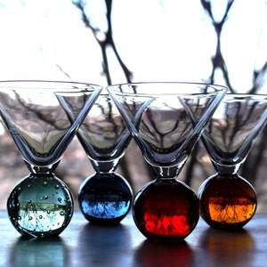 Martini Glasses, 4 Unique Martini Glasses w, Ball Base and Bubbles, Hand Made Clear Martini Glass, Rare Margarita Glass, Margarita Glassware