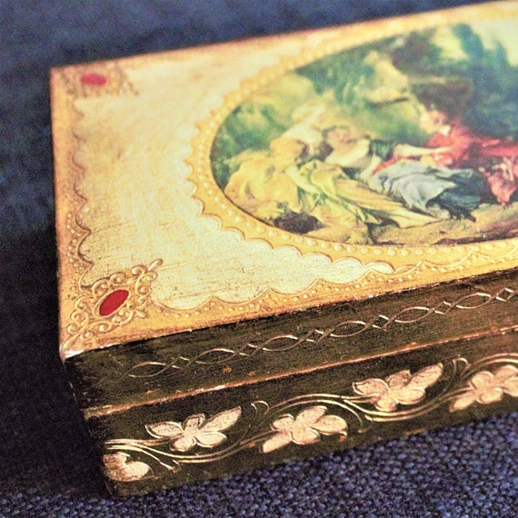Italian Gilt Wooden Box, Hand Painted Florentine … - image 4