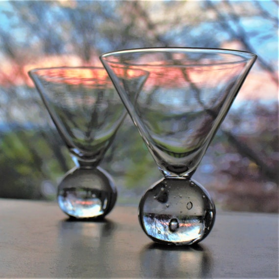 Martini Glass, 2 Cocktail Glasses W/ Round Bubble Base, Ball Base