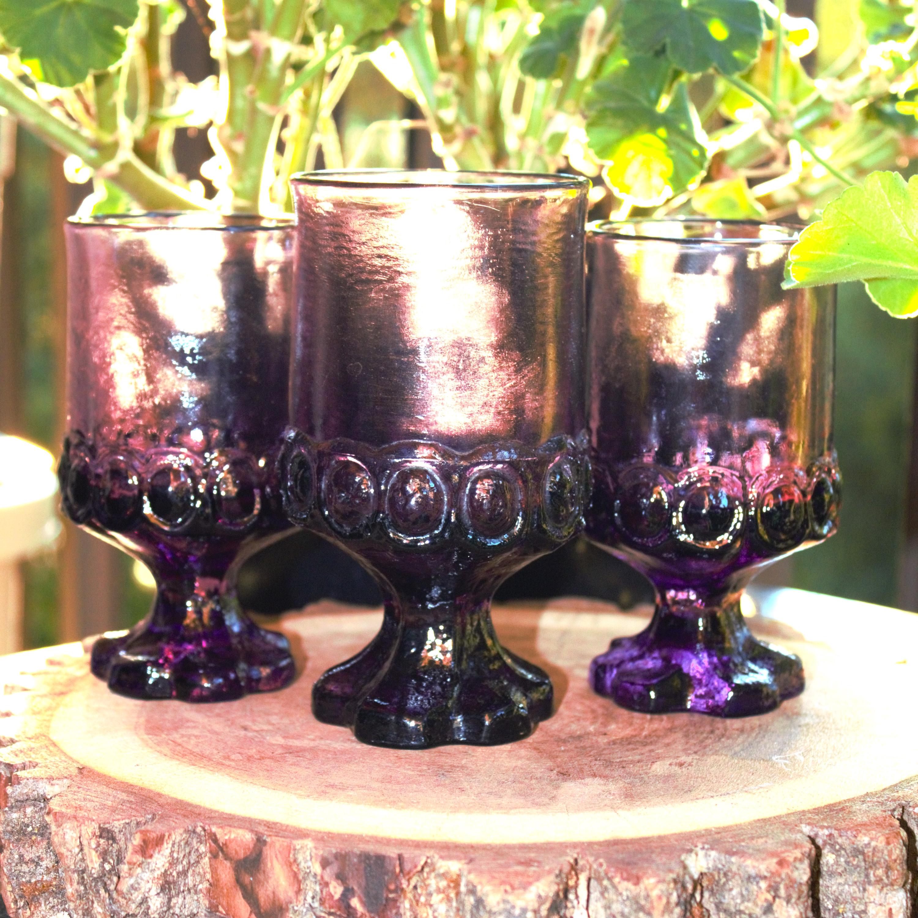 Vintage Amethyst Footed Tumblers - Set of 3 - Retro Barware - Etsy