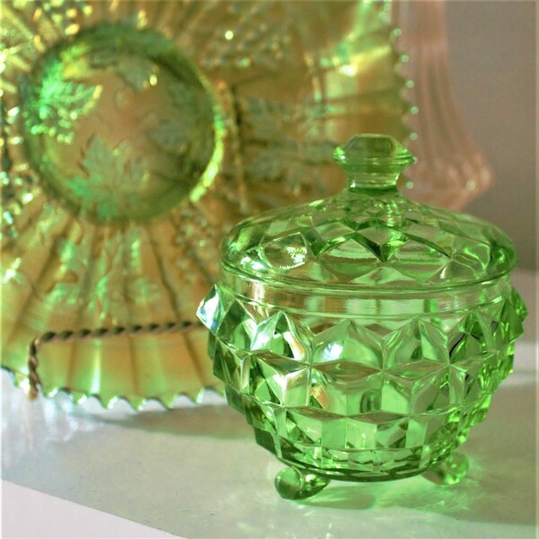 Vintage Green Powder Jar Etsy