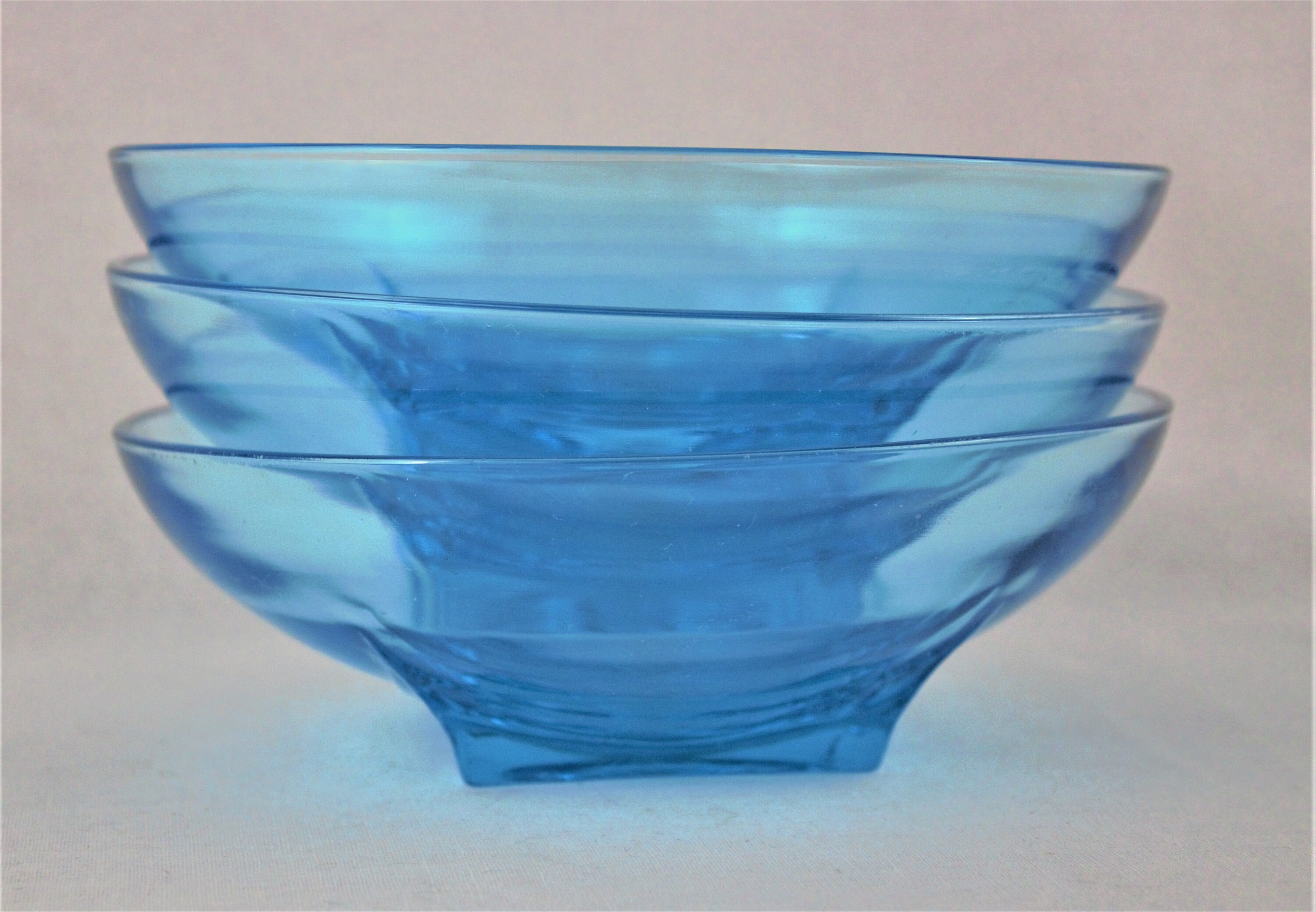 Blue Glass Bowl Set of 3 Azure Blue Glass Bowls Vintage Blue Etsy