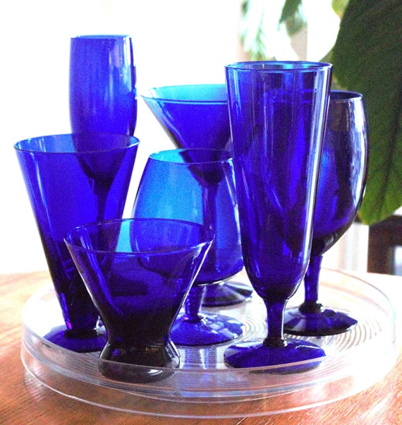 Blue Glassware Set of 7 Cobalt Blue Glasses Cobalt Blue Blue Snifter Blue Martini Glass Assorted Blue Glass Set Variety Blue Stemware Etsy UK
