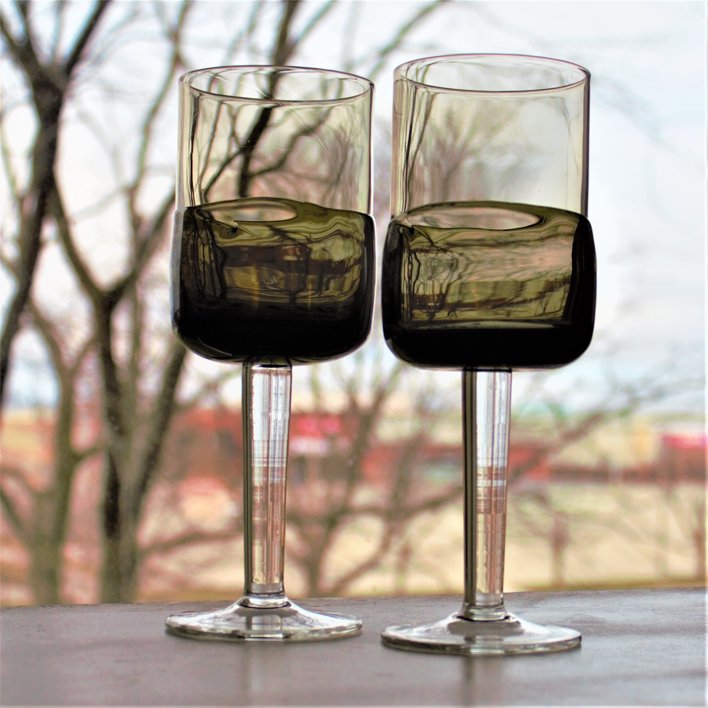 Daaniya Handmade Marble Black Wine Glass (Set of 2) (Set of 2) Wrought Studio Color: Black