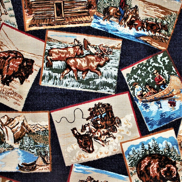 Vintage Western Fabric, Western Fabric, Early Pioneer Fabric Remnant, Cowboy Fabric, Vintage Cowboy & Pioneer Fabric, Patchwork Fabric Piece