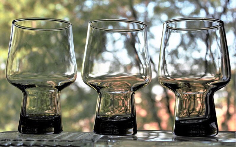 Smokey Black Glass Vintage Black Glassware Smoked Black Glassware MCM Glassware Mid-Century Glassware 3 MCM Smoked Black Cocktail Glass