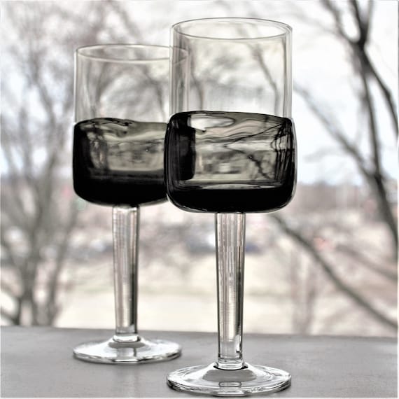Handmade Smokey Black Wine Glasses - Mid Century Modern Set of 2 - Etsy