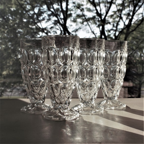 Vintage Tumbler, 4 Vintage Ice Tea Glasses, Stunning Vintage Cocktail Glass,  Flower Pedestal Glass, Vintage Glassware, Pressed Glass Tumbler 