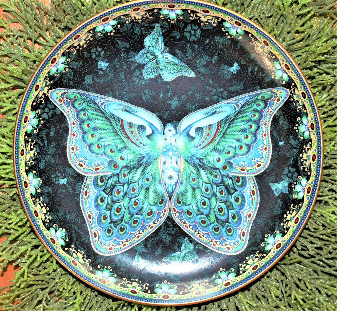 Butterfly Plate 2 Butterfly Collectible Plate Set Colorful Etsy