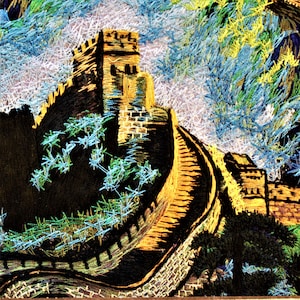 Fine Silk Embroidery, Vintage Great Wall of China Silk Wall Hanging, Embroidered Chinese Art, Chinese Wall, Great Wall of China, Wall Decor