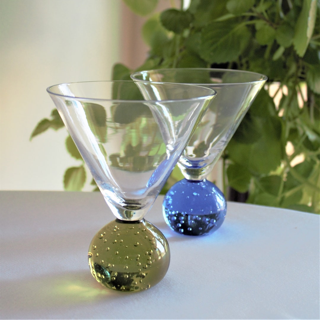 Martini Glasses 2 Bubble Base Martini Glasses Blue Bubble Etsy