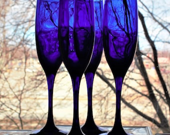 Blue Italian Champagne Flutes, Set of 4