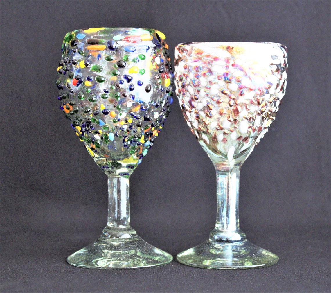 Confetti Wine Glass 2 Handmade Fused Glass Wine Goblets Etsy