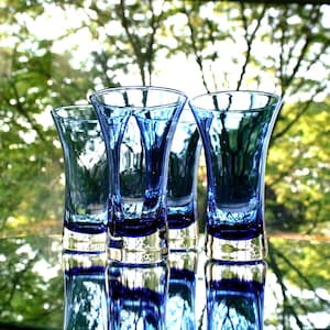 Blue Shot Glasses, 4Pc Blue Cocktail Glass Set, Unique Glassware, Blue Sipping Glass, Elegant Glass, Blown Glass, Blue Cordial Glass set
