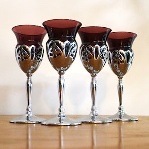 Purple Chrome Glass Set of 4, Vintage Purple Glasses, Purple Krome Kraft, Cambridge Amethyst Farberware Glasses, Vintage Glass, Rare Glass
