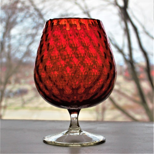Empoli Red Snifter, Vintage Italian Diamond Optic Glass shops Snifter, Vintage Empoli Glass, Italian Red Optic Glass, Empoli Red Glass Table Decor