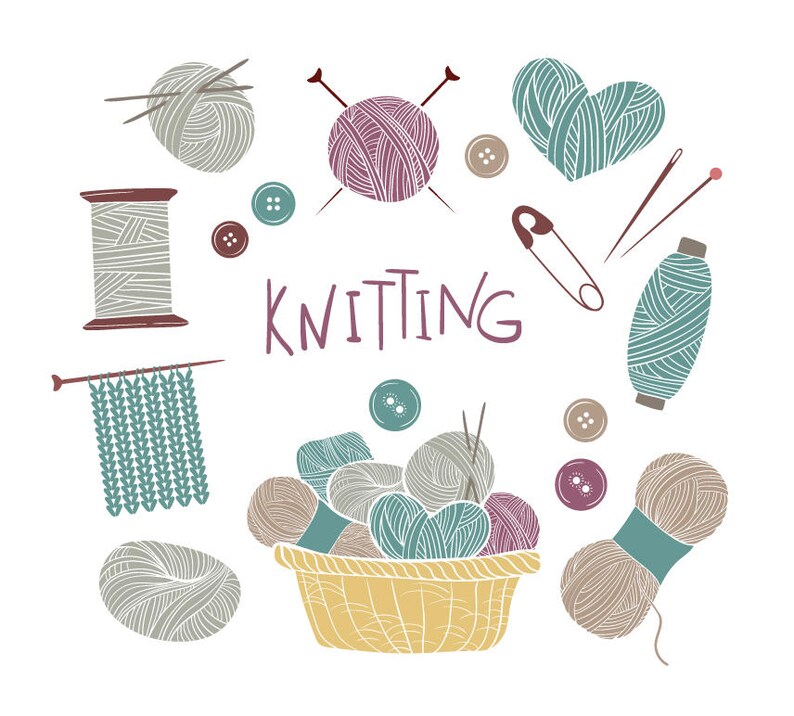Knitting Vector Clipart Crafts Clipart Sewing Clipart Hand Etsy