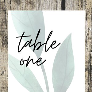 Wedding table number sign wedding reception table numbers minimalist greenery template