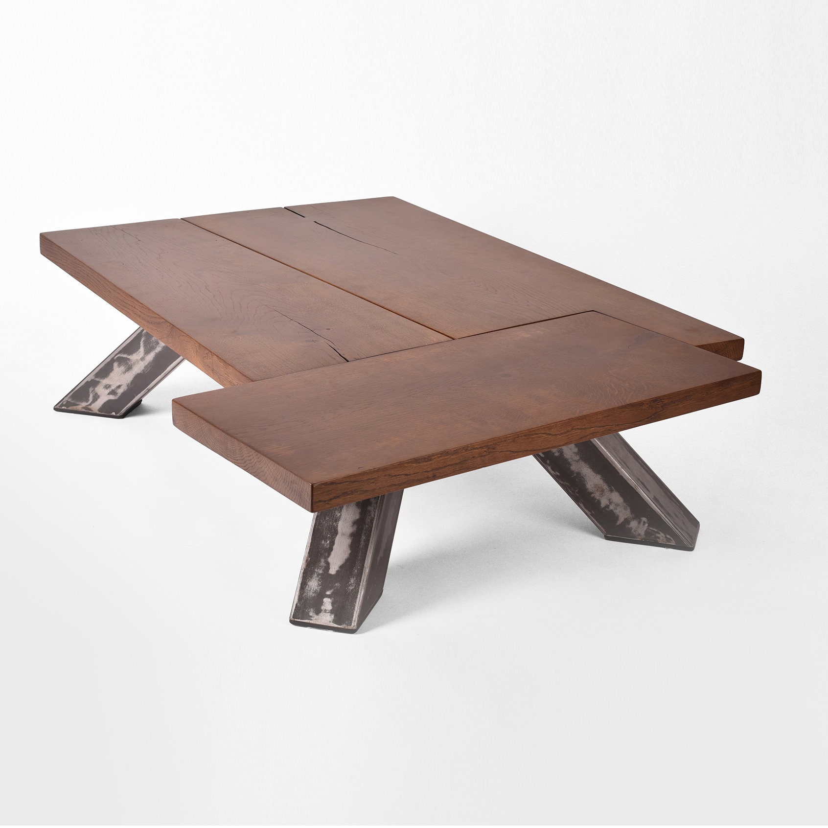 Oak Wood Coffee Table on Steel Base // Handmade and Industrial Etsy