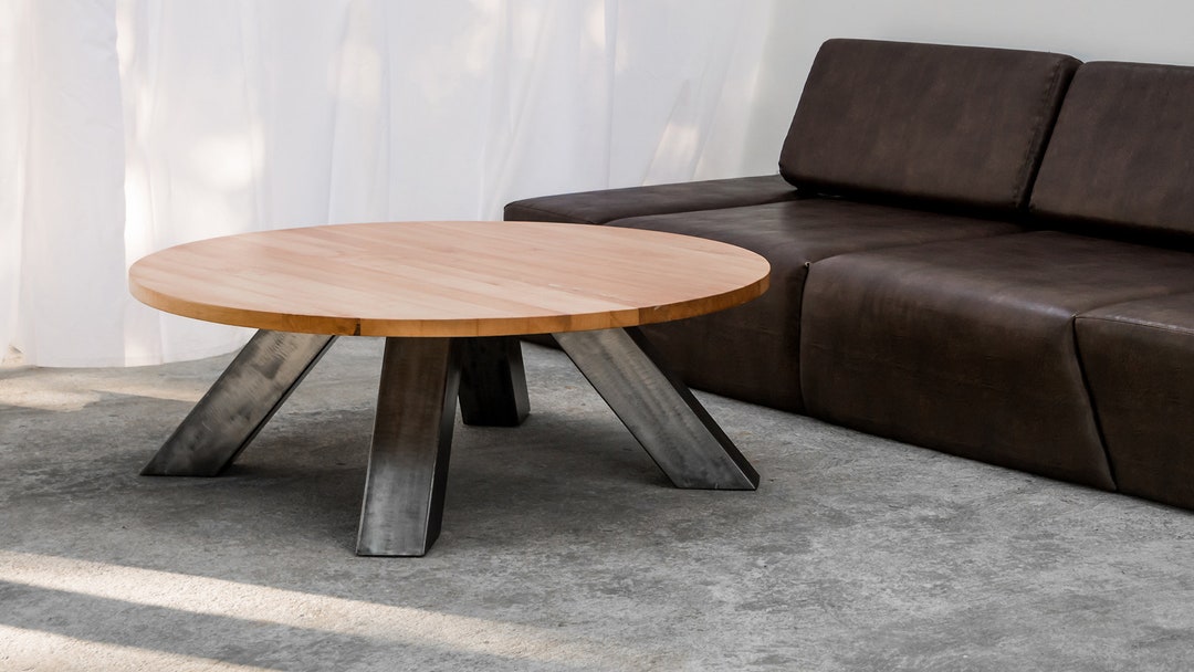 Alder Wood Coffee Table on Steel Base // Handmade and Unique Etsy