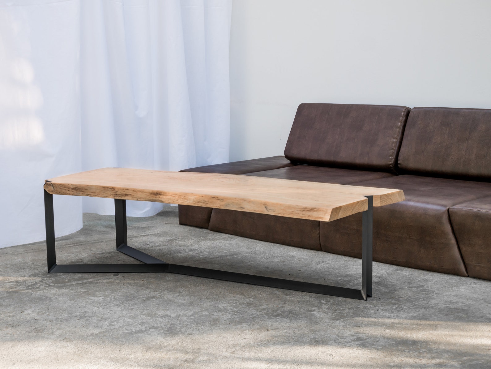 One of a Kind Oak Wood Coffee Table on Steel Base // Handmade and