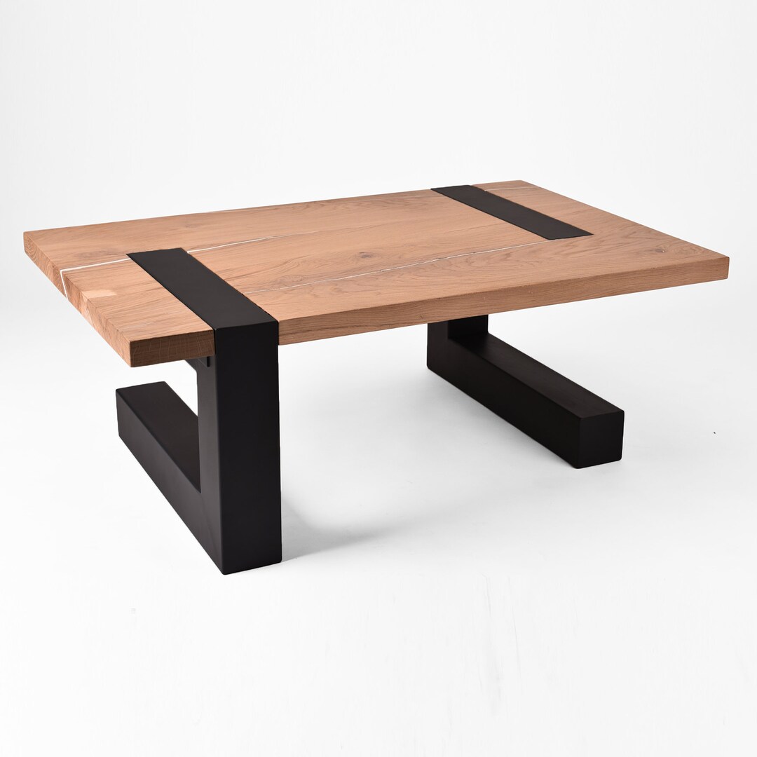 Oak Wood Coffee Table on Steel Base // Handmade and Unique // Etsy