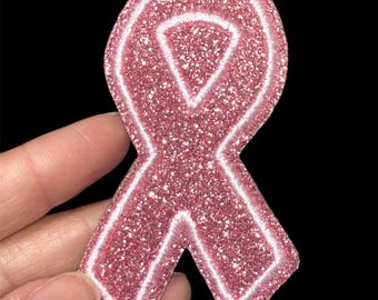 Breast Cancer Ribbon  glitter iron on patch