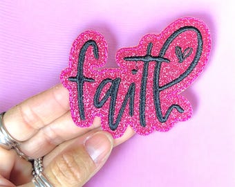 Faith  3" glitter iron on patch