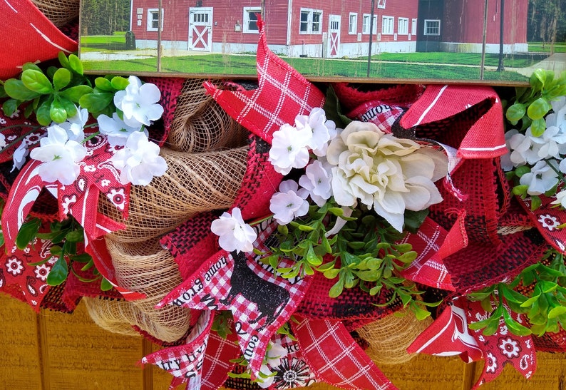 Farmhouse Wreath, Red Farm Wreath, Farm Wreath, Farmer Family Wreath