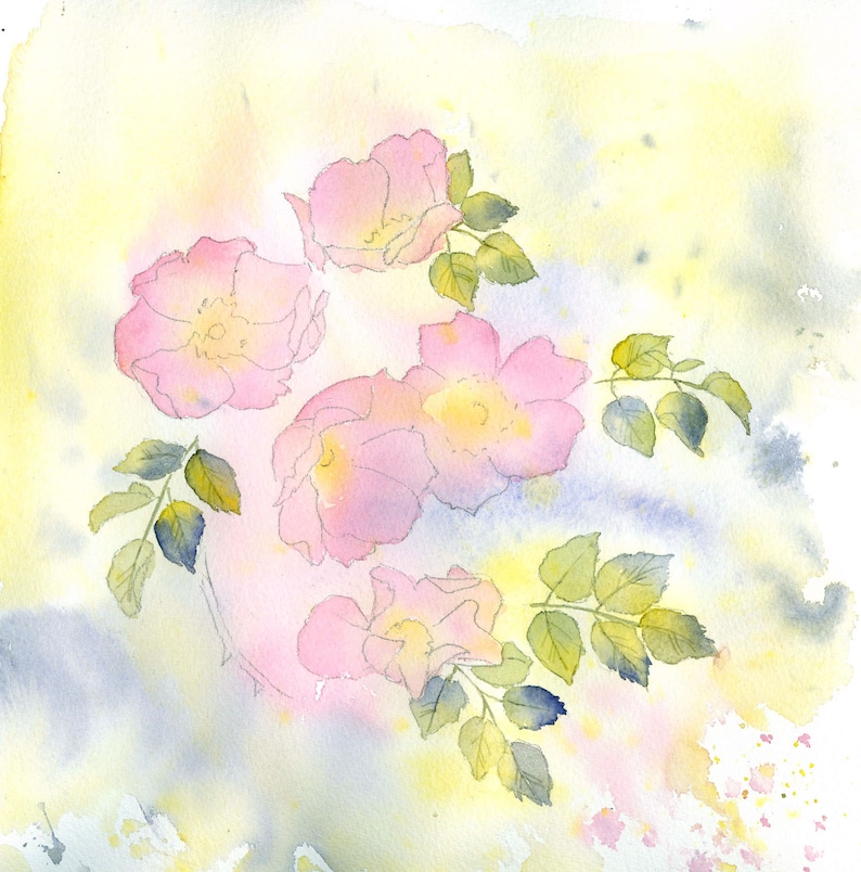 Tutorial de pintura con acuarela paso a paso para imprimir al instante: Rosas silvestres, regalo artístico imagen 5