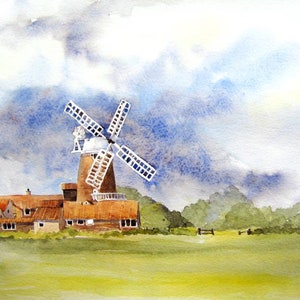 Norfolk Windmill akvarell handledning, landskapsmålning (PDF-mönster) bild 1