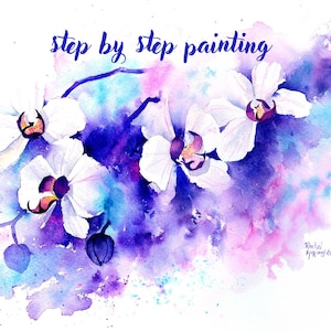 Print at home step by step Phaleanopsis Orchid painting tutorial