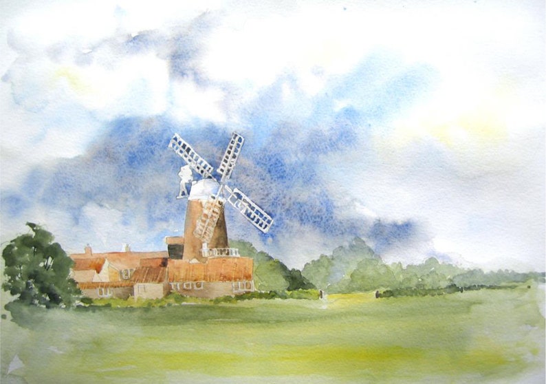 Norfolk Windmill akvarell handledning, landskapsmålning (PDF-mönster) bild 5