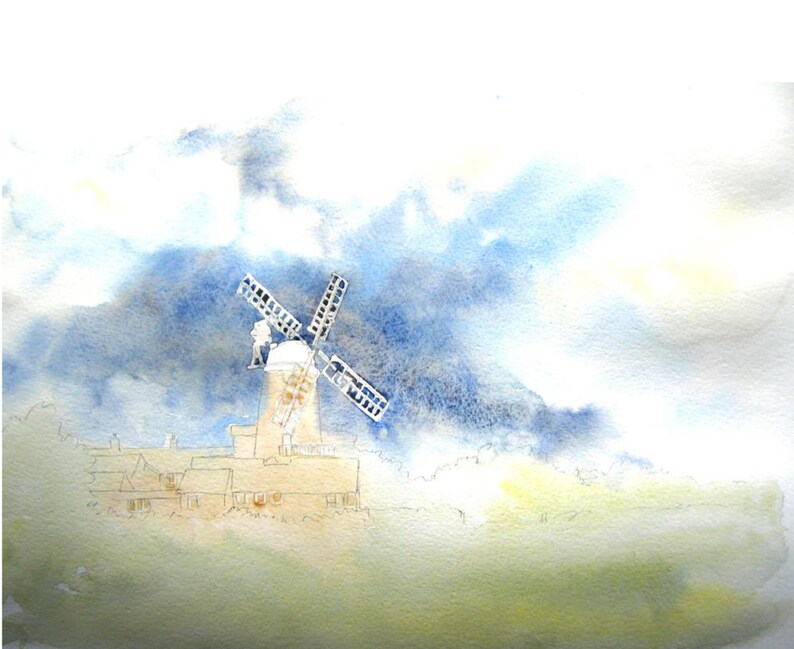 Norfolk Windmill akvarell handledning, landskapsmålning (PDF-mönster) bild 3