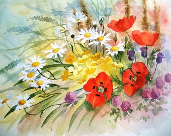 Instant download print thuis aquarel tutorial stap voor stap bloemen schilderen, aquarel kunst cadeau tapijt van wilde bloemen