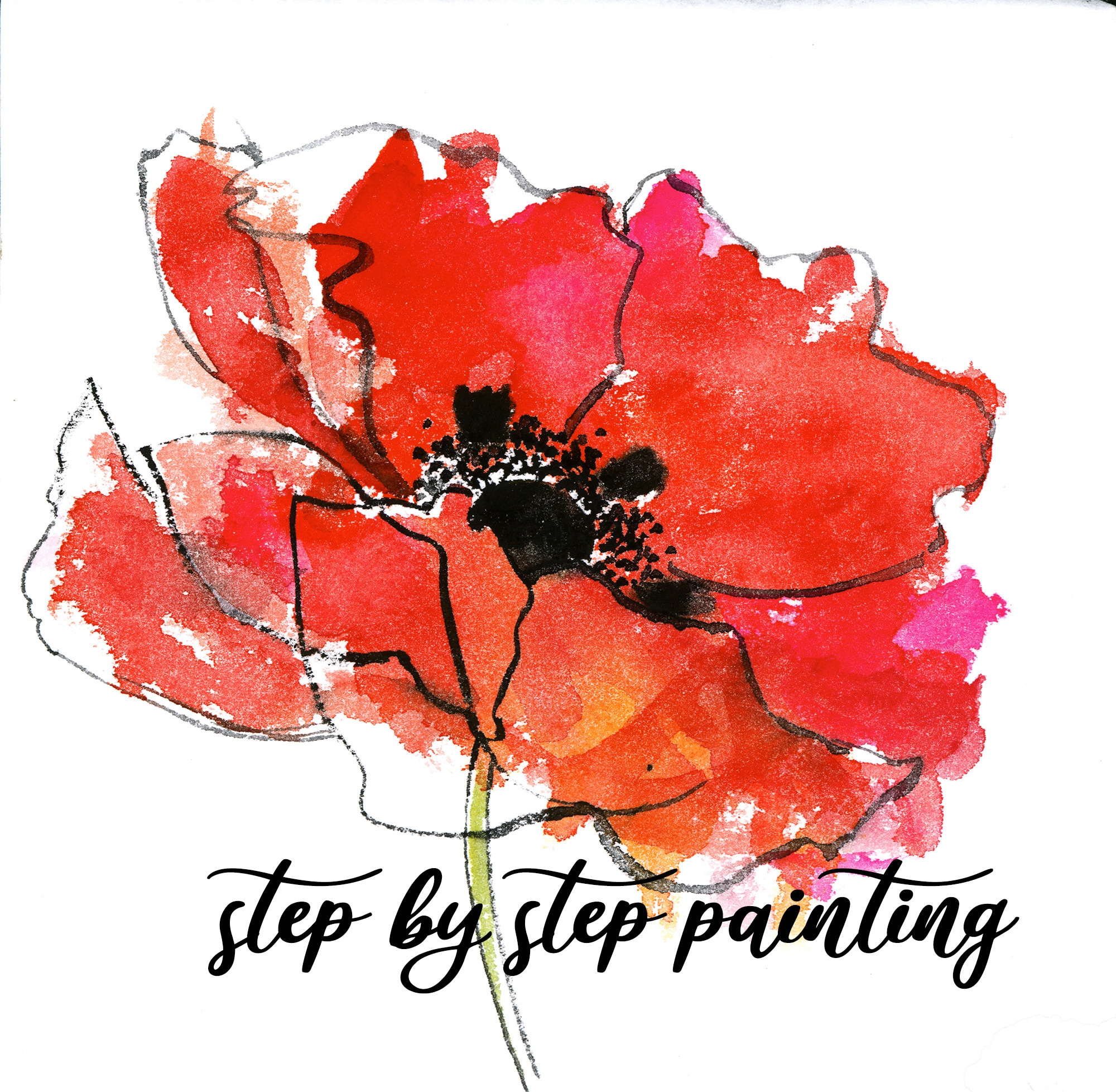 Printable painting tutorial Colour and Line Flowers in Etsy