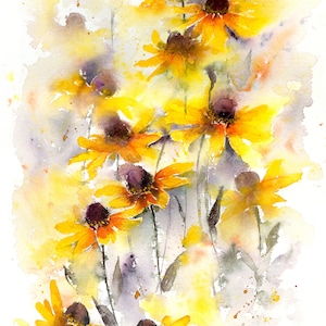 Instant download print at home step by step watercolour tutorial of  rudbeckia flowers