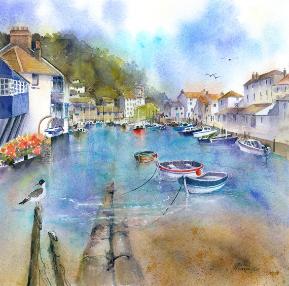 Print of Watercolour Cornwall art Polperro seascape Etsy