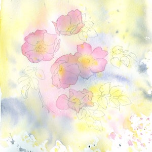 Tutorial de pintura con acuarela paso a paso para imprimir al instante: Rosas silvestres, regalo artístico imagen 4