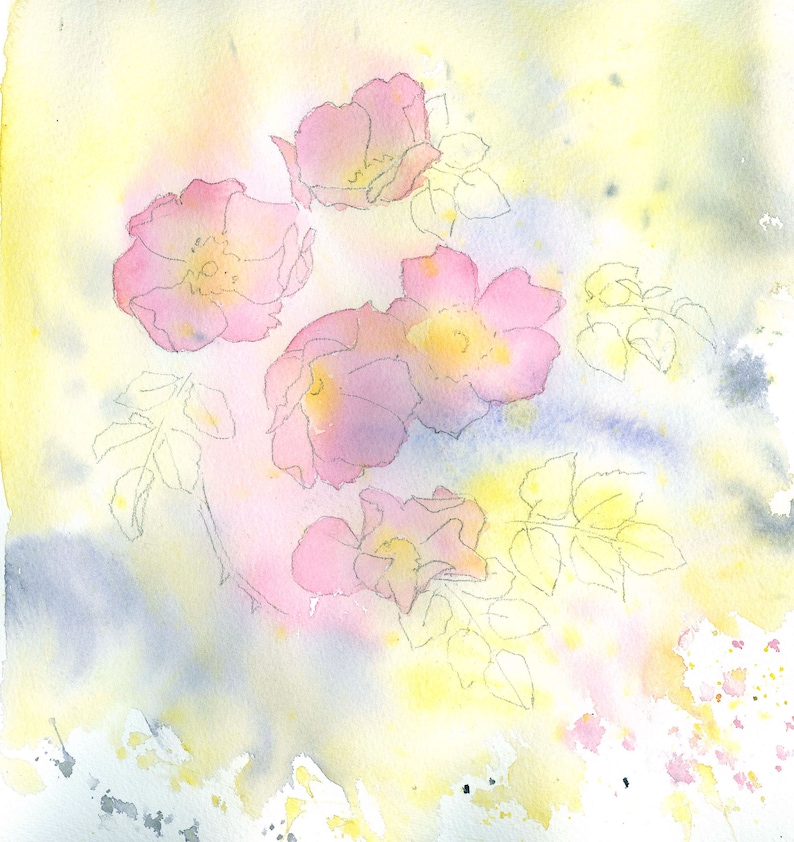 Tutorial de pintura con acuarela paso a paso para imprimir al instante: Rosas silvestres, regalo artístico imagen 4