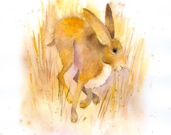 Watercolour printable step by step tutorial, Hare, animal painting