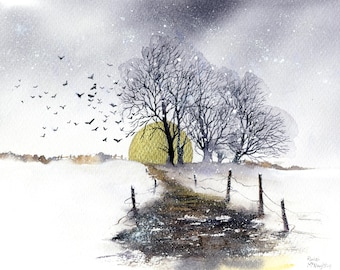 Downloadable watercolour tutorial winter landscape step by step instructions