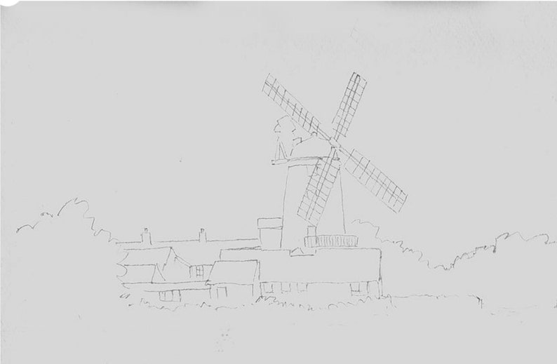 Norfolk Windmill akvarell handledning, landskapsmålning (PDF-mönster) bild 2