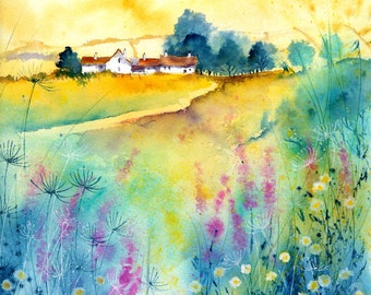 Choice of size art Home Decor Print of Watercolour painting landscape art on paper canvas wall painting