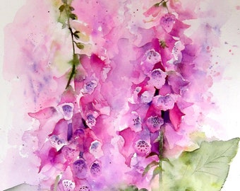 Print at Home, tutorial, Foxgloves in watercolour,  step by step